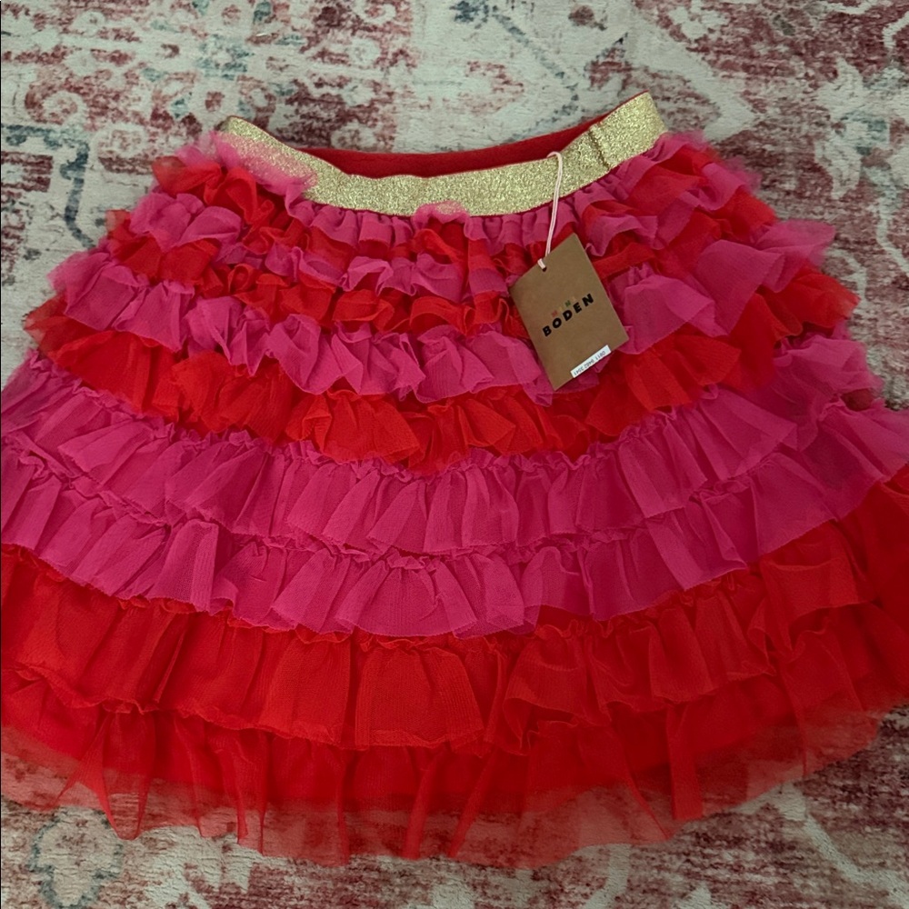 Boden Girls' Layered Tulle Skirt in Pink, Red & Gold